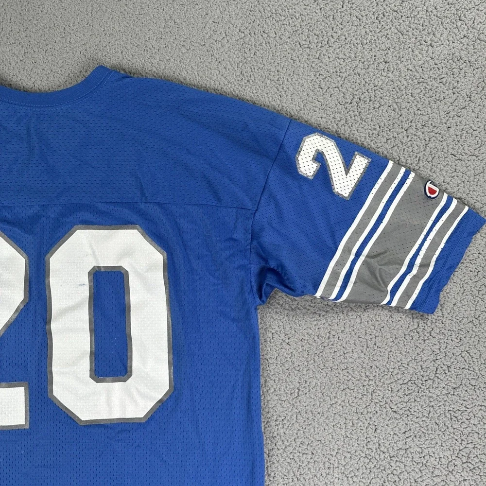 VTG Champion Detroit Lions Barry Sanders Football Jersey Men 52 Blue Made in USA - Picture 13 of 16